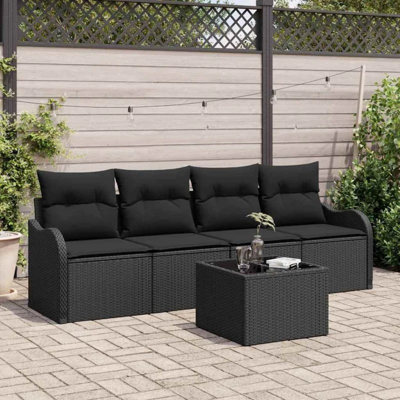 vidaXL Havesofa Sæt 5-pcs Sort PolyRattan med Opbevaring