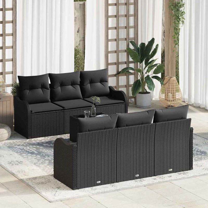 vidaXL Havesofa Sæt 7 stk Sort Poly Rattan & Stål