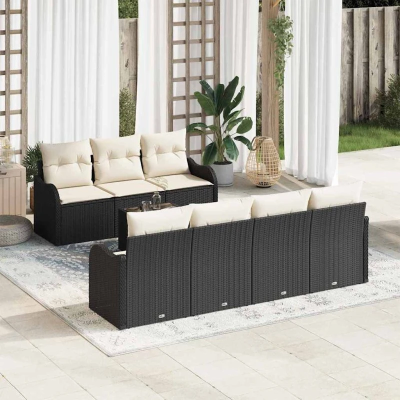 vidaXL Havesofa Sæt 8 stk Sort/Cream Poly Rattan & Stål