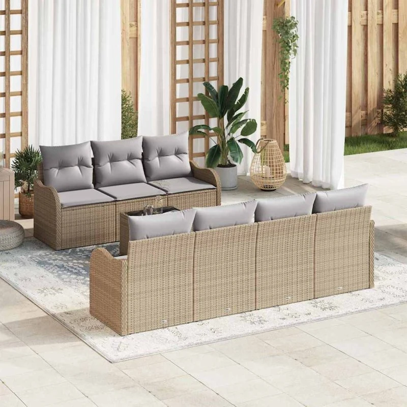 vidaXL Havesofa Sæt 8 stk Beige og Grå Poly Rattan & Stål