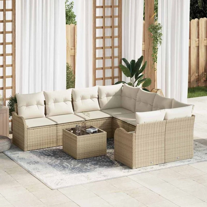 vidaXL Havesofa Sæt 9 pc Beige/Creme Poly Rattan, Stål & Glas
