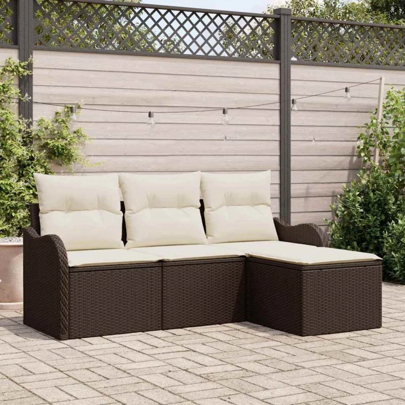vidaXL Havesofa Sæt 4 pc Brun Poly rattan med opbevaring