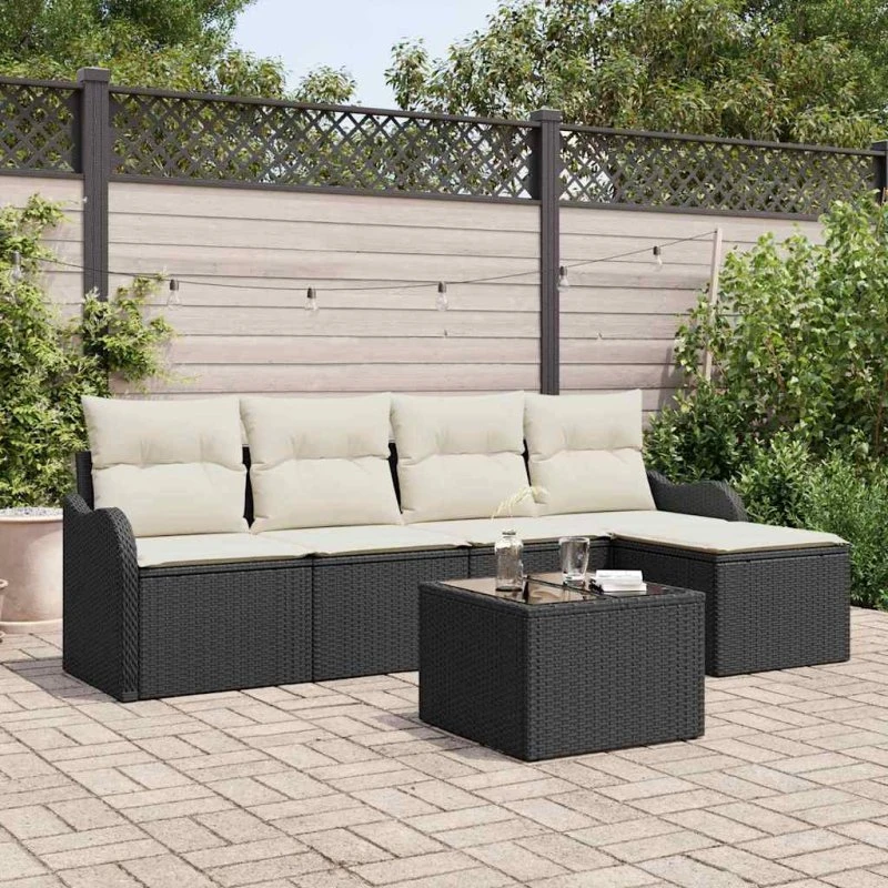 vidaXL Havesofa Sæt 6 stk Brun Poly rattan med opbevaring