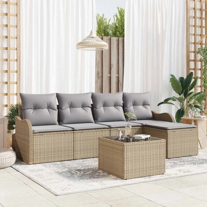 vidaXL Havesofa Sæt 6 stk Sort Poly rattan med opbevaring