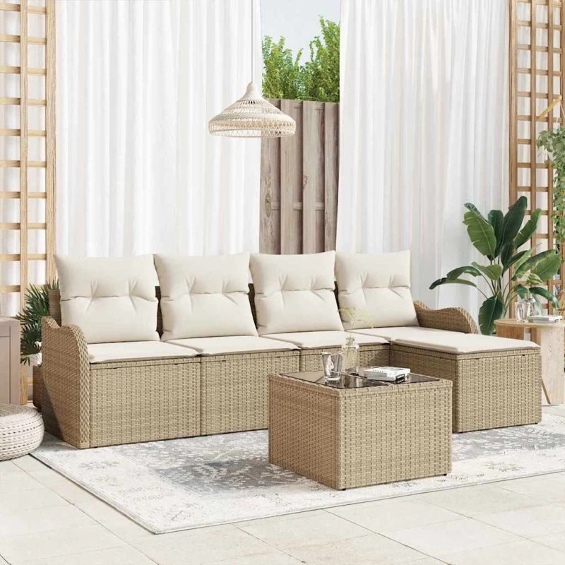 vidaXL Havesofa Sæt 6 stk Brun Poly rattan med opbevaring
