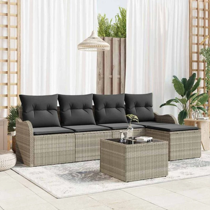 vidaXL Havesofa Sæt 6 stk Grå Poly rattan med opbevaring