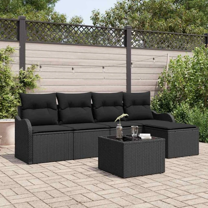 vidaXL Havesofa Sæt 6 stk Beige Poly rattan med opbevaring