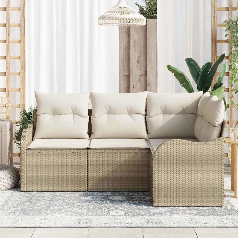 vidaXL Havesofa Sæt 4 pc Beige Poly Rattan med Opbevaring
