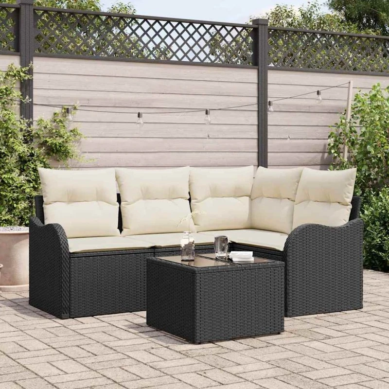 vidaXL Havesofa Sæt 5-pcs Brun Poly Rattan med Opbevaring