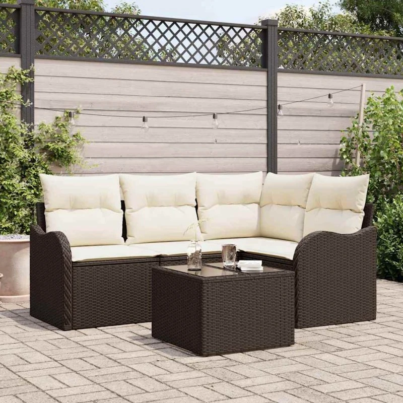 vidaXL Havesofa Sæt 5 pcs Grå Poly Rattan med Opbevaring