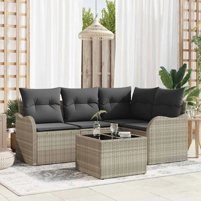 vidaXL Havesofa Sæt 5-pcs Grå Poly Rattan med Opbevaring