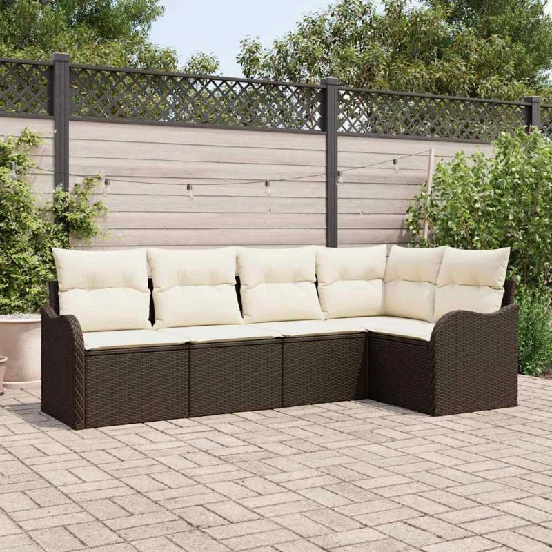 vidaXL Havesofa Sæt 5 pcs Brun Poly rattan med opbevaring