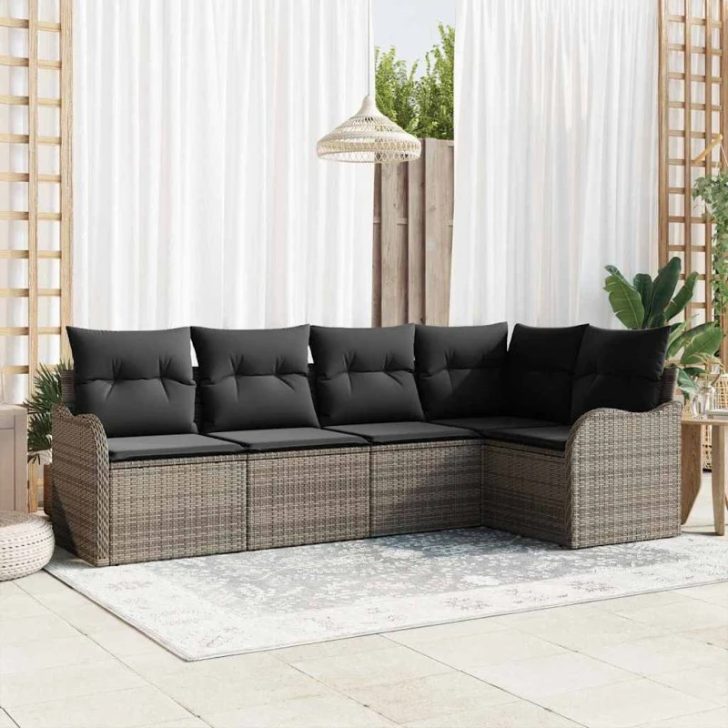 vidaXL Havesofa Sæt 5 pcs Grå Poly rattan med opbevaring