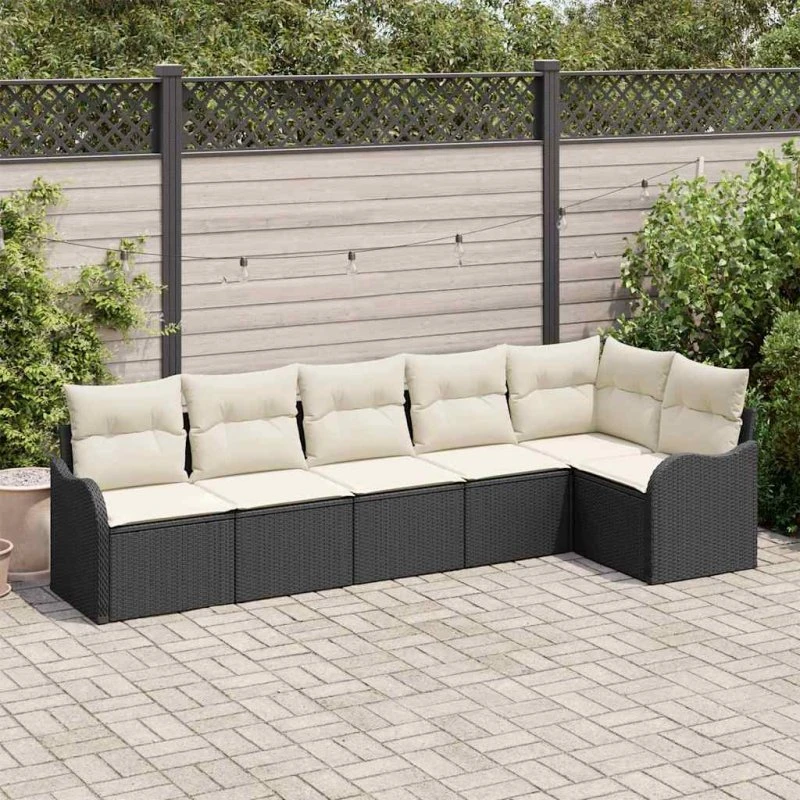 vidaXL Havesofa Sæt 6 pc Sort Poly rattan med Opbevaring