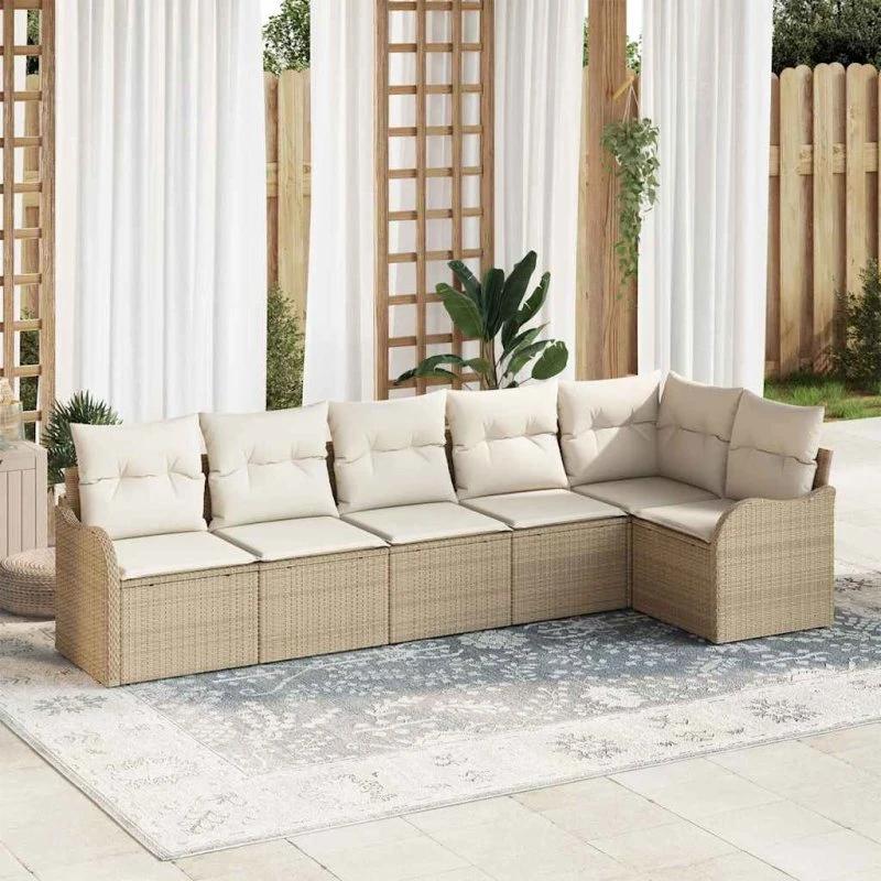 vidaXL Havesofa Sæt 6 pc Beige Poly rattan med opbevaring