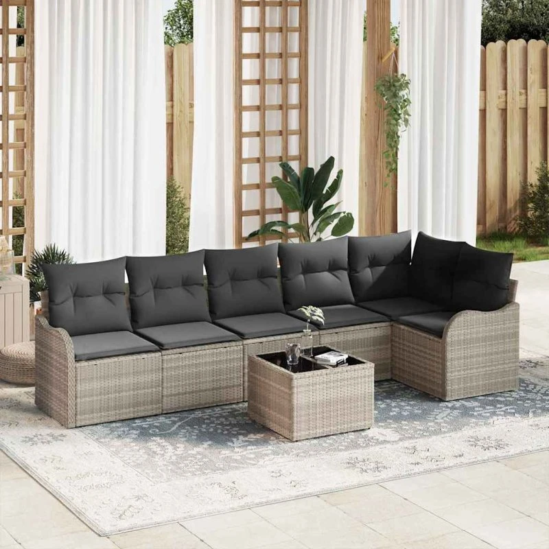 vidaXL Havesofa Sæt 7 pc Grå Poly rattan med Opbevaring