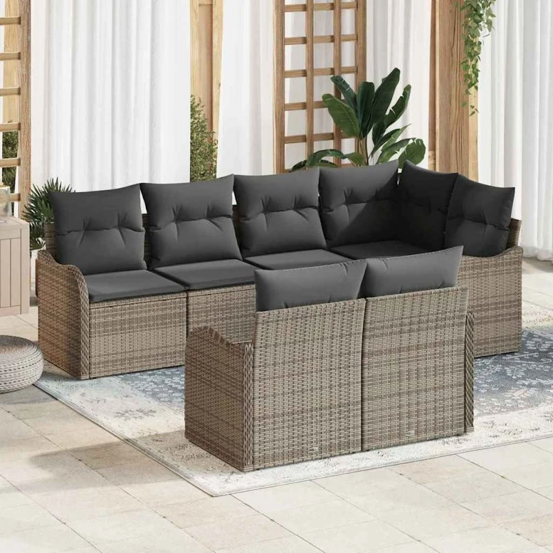 vidaXL Havesofa Sæt 7 pc Grå Poly rattan med Opbevaring