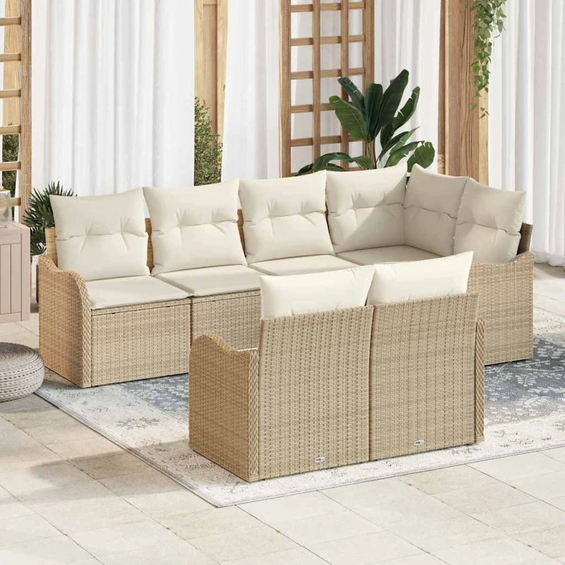 vidaXL Havesofa Sæt 7 stk Beige Poly rattan med opbevaring