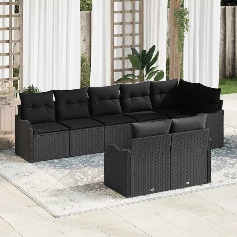 vidaXL Havesofa Sæt 8 pc Sort Poly rattan med opbevaring