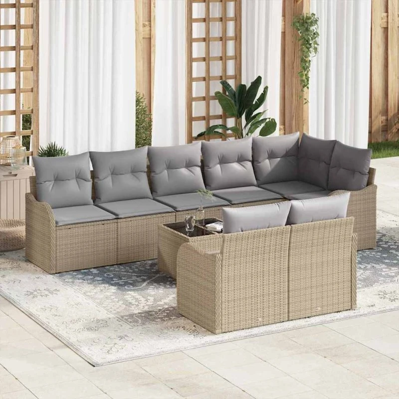 vidaXL Havesofa Sæt 9 pcs beige og lysegrå Poly rattan