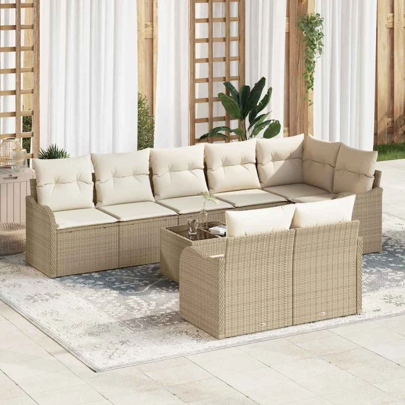 vidaXL Havesofa Sæt 9 pcs Beige/Hvid Poly rattan med Opbevaring