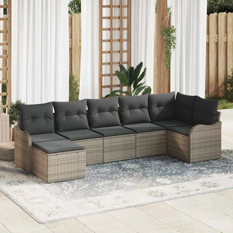 vidaXL Havesofa Sæt 7 pc Grå Poly Rattan med Opbevaring