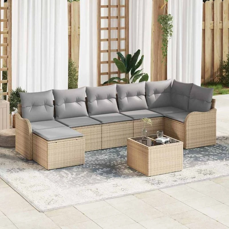 vidaXL Havesofa Sæt 8 pcs beige/lysegrå Poly rattan modulært