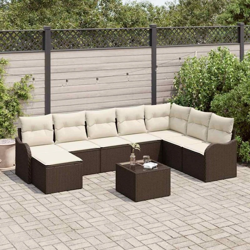vidaXL Havesofa Sæt 9 pcs Brun/Hvid Poly rattan