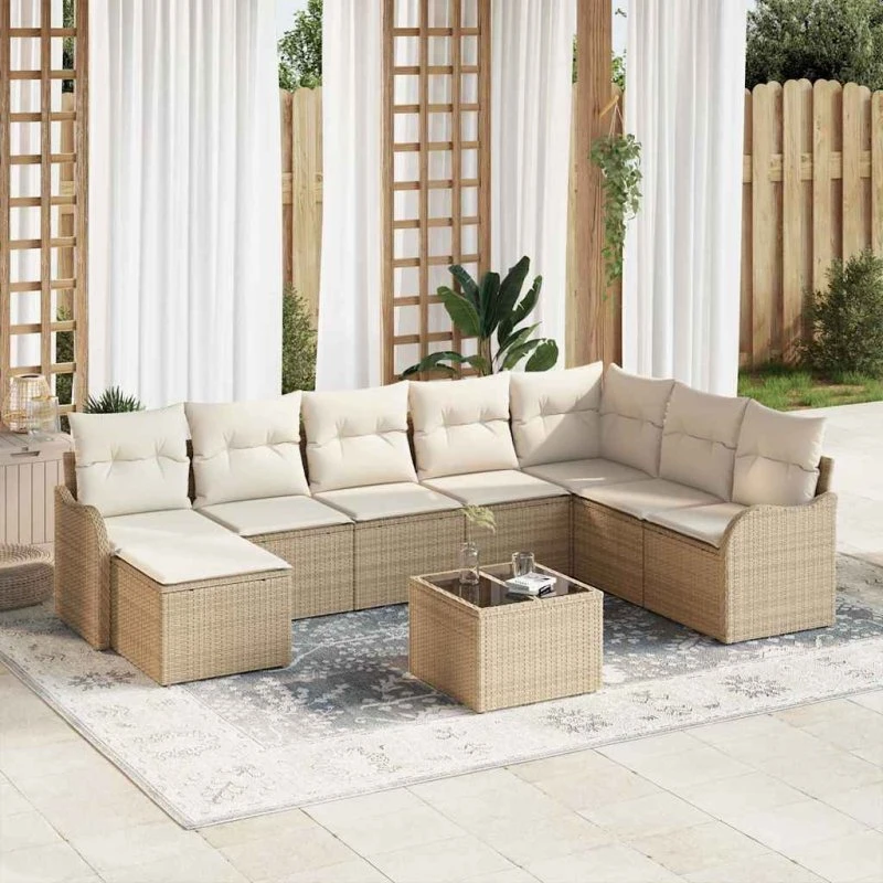 vidaXL Havesofa Sæt 9 pcs Beige/Hvid Poly rattan