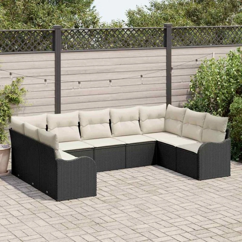 vidaXL Havesofa Sæt 9 pc Sort/hvid Poly rattan med opbevaring