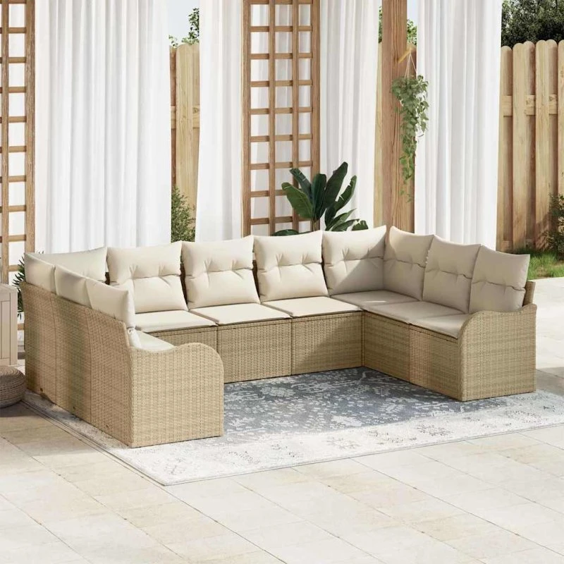 vidaXL Havesofa Sæt 9 pcs Beige/Hvid Poly rattan med opbevaring