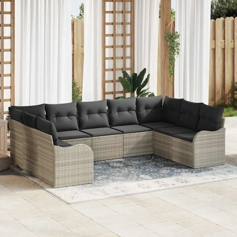 vidaXL Havesofa Sæt 9 pcs Lysegrå Poly rattan med opbevaring