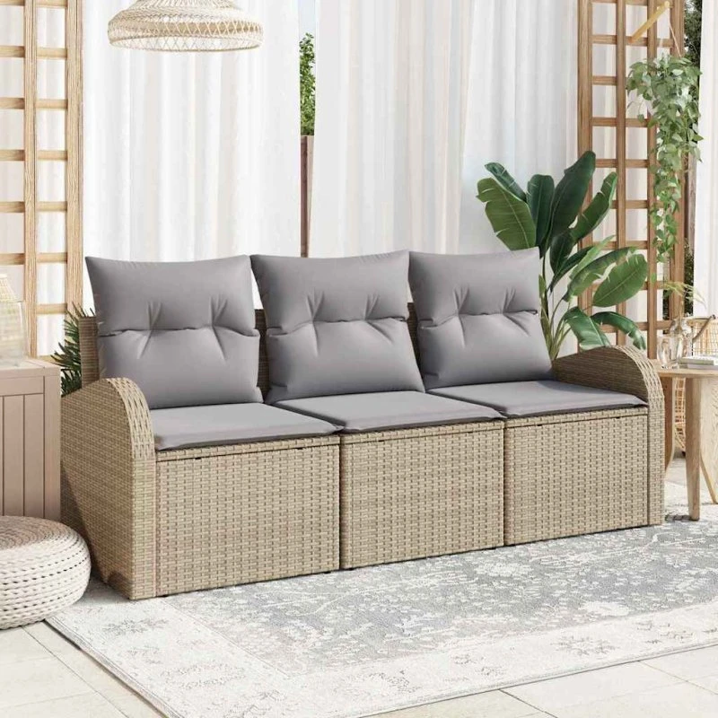 vidaXL Havesofa Sæt 3-pcs med opbevaring, beige og lysegrå, poly rattan