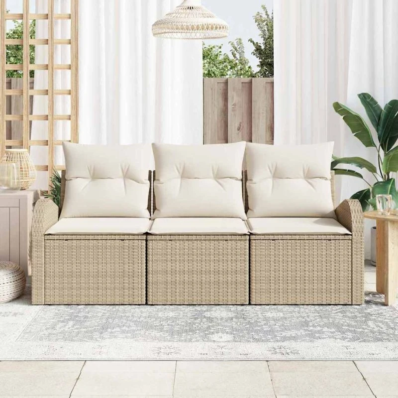 vidaXL Havesofa Sæt 3 pcs Beige/Hvid Poly rattan med opbevaring