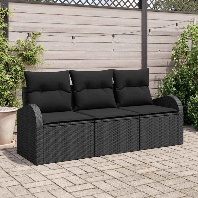 vidaXL Havesofa Sæt 3 pcs Sort Poly rattan med opbevaring