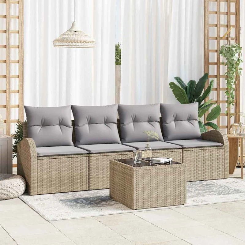 vidaXL Havesofa Sæt 5 pcs Beige og Grå med Opbevaring