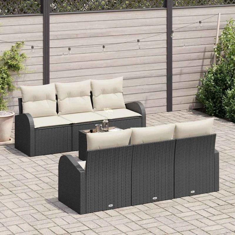 vidaXL Havesofa Sæt 7 pc Sort/Cream med opbevaring
