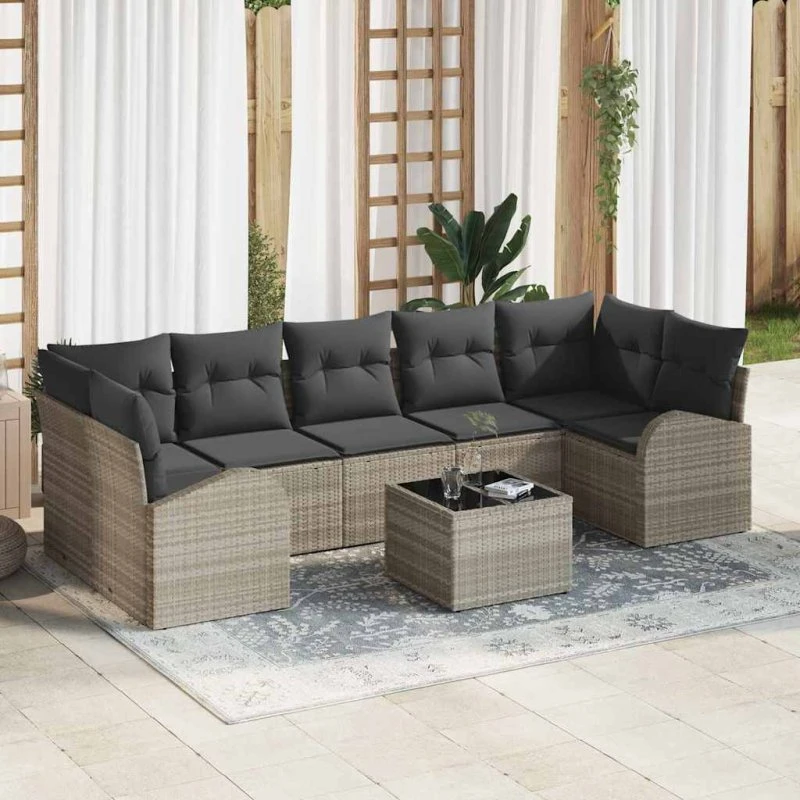 vidaXL Havesofa Sæt 8 stk Lysegrå/Mørkegrå 289 x 124 x 69 cm