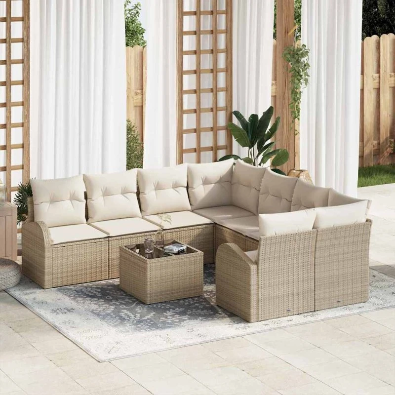 vidaXL Havesofa Sæt 9 pc Beige/Creme Poly Rattan