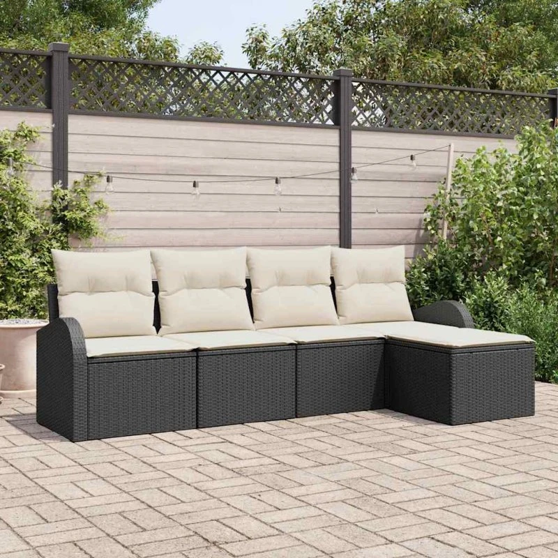 vidaXL Sofa Sæt 5-pcs Sort og Hvid Poly rattan med Opbevaring