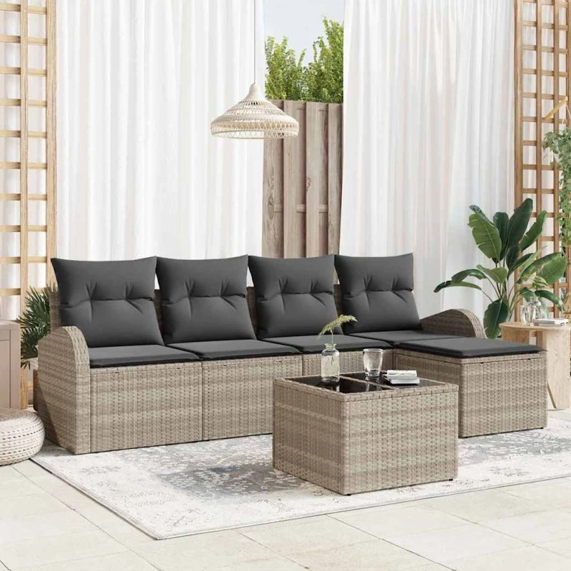 vidaXL Sofa Sæt 6 dels Lysegrå Poly rattan med Opbevaring