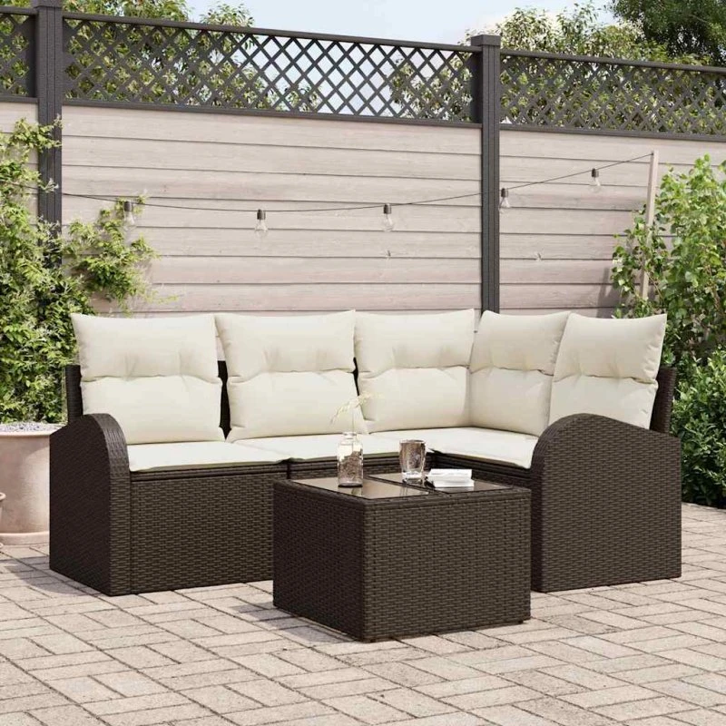 vidaXL Havesofa Sæt 5 pcs Brun/Hvid Poly rattan