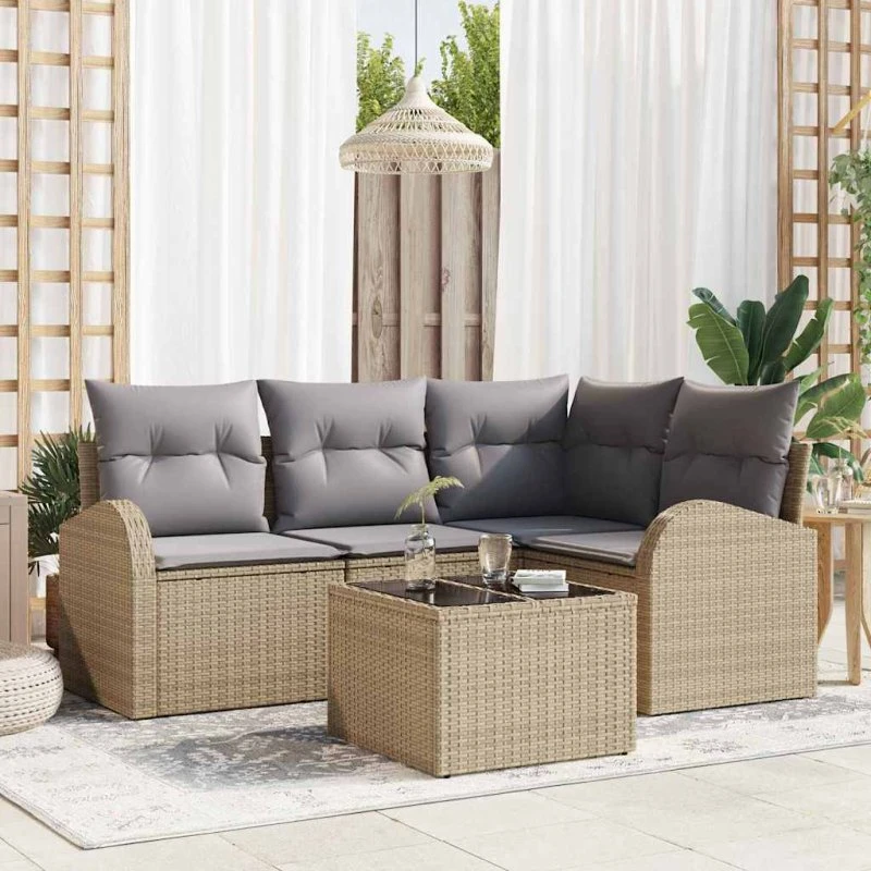 vidaXL Havesofa Sæt 5 pcs Beige og Lysegrå Poly rattan