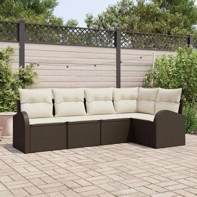 vidaXL Havesofa Sæt 5 pcs Brun og Hvid Poly rattan