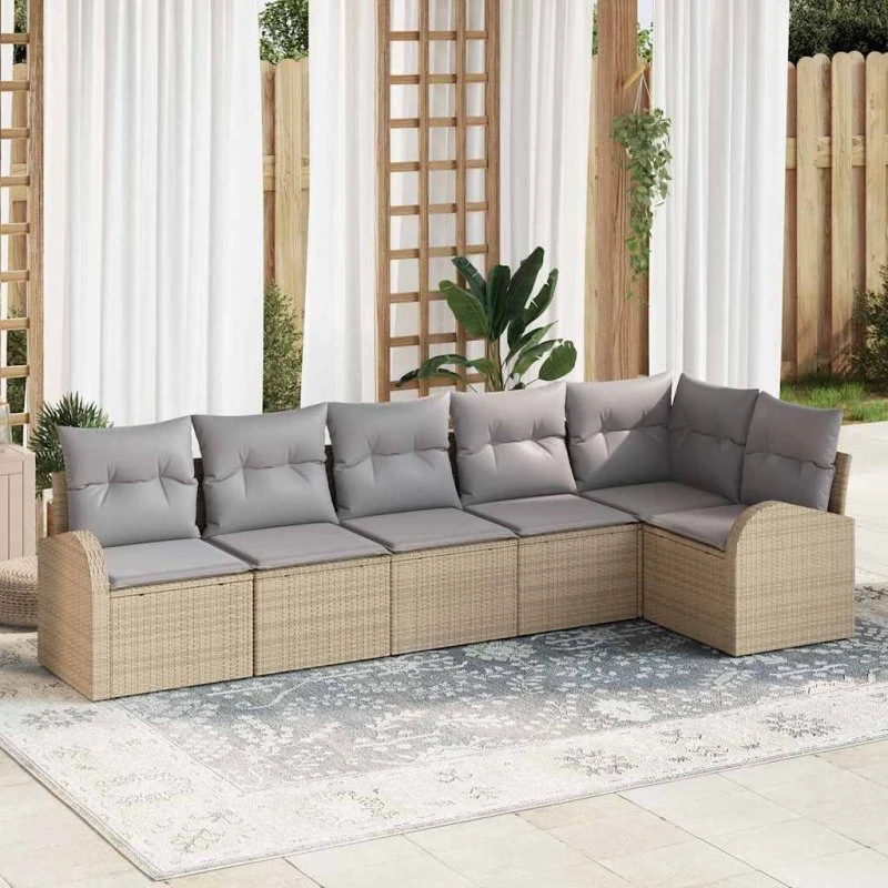 vidaXL Havesofa Sæt 6 stk Beige og Lys Grå Poly Rattan