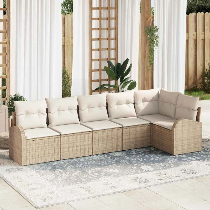 vidaXL Havesofa Sæt 6 stk Beige og Hvid Poly rattan