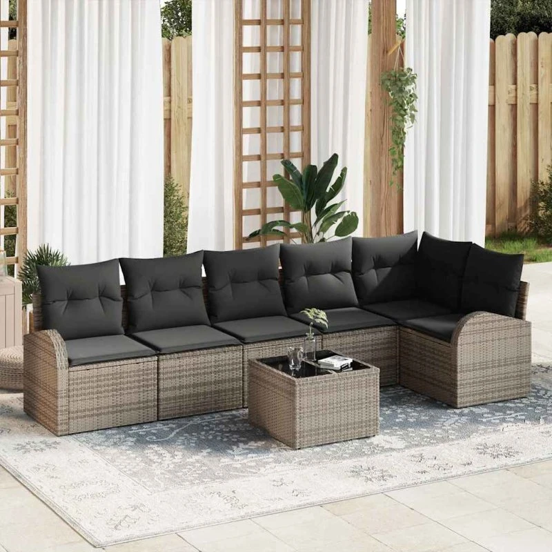 vidaXL Havesofa Sæt 7 stk Grå Poly rattan med opbevaring