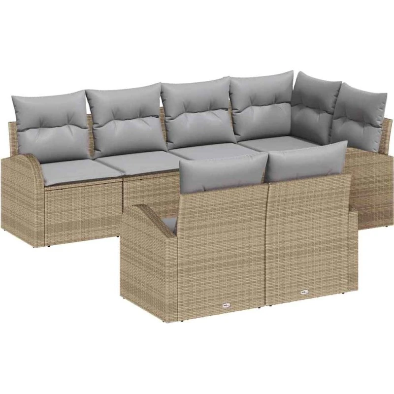 vidaXL Havesofa Sæt 7 dels beige og lysegrå polyrattan