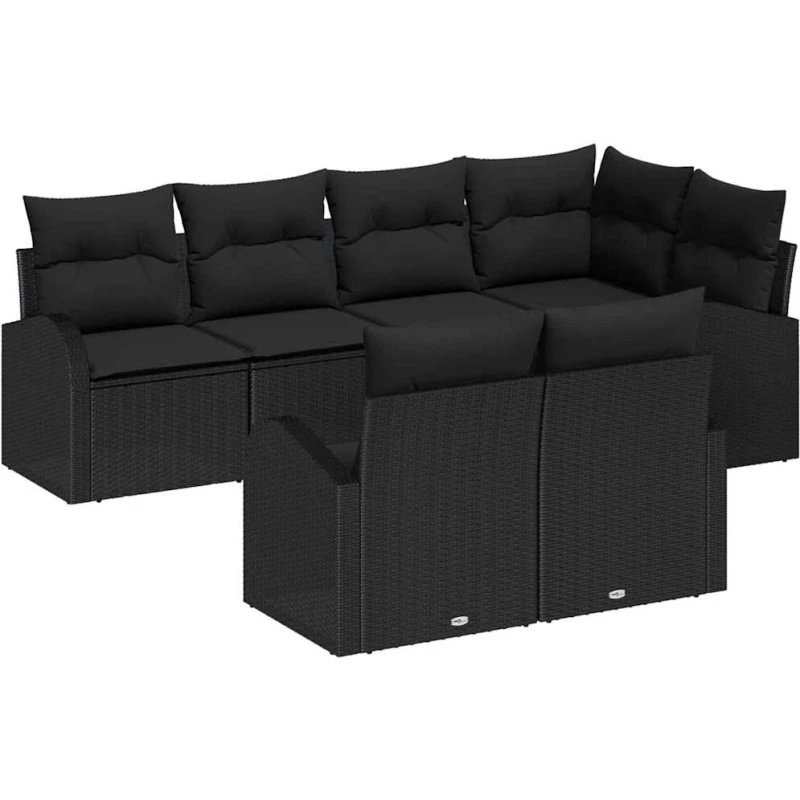 vidaXL Havesofa Sæt 7 dels Sort Poly rattan med opbevaring