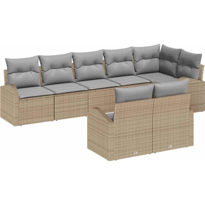 vidaXL Havesofa Sæt 8 pcs Beige og Lysegrå Poly Rattan
